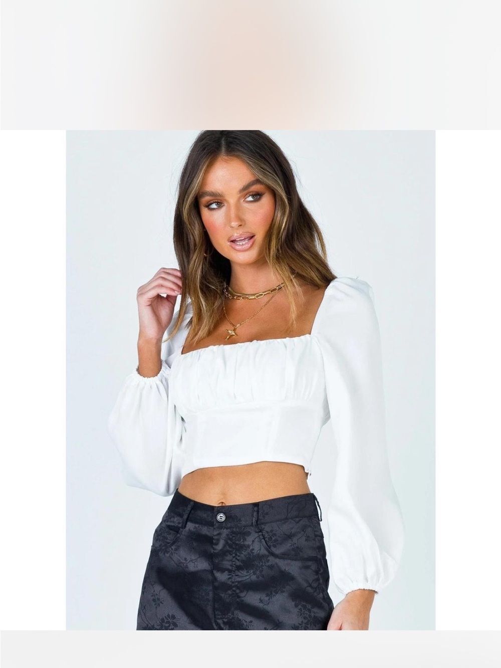 Princess Polly Ariah White Square-Neck Puff Sleeve Cropped Top